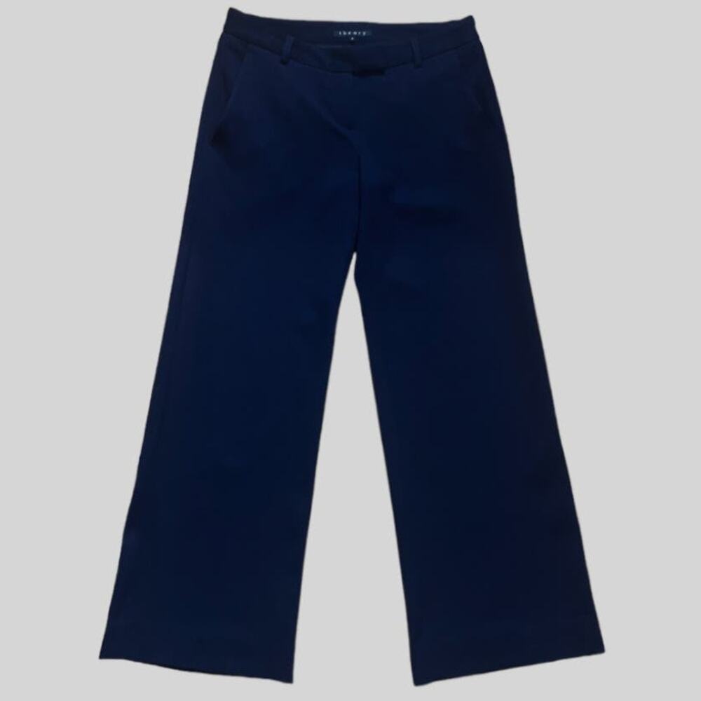 Theory Wide Leg Wool Pants in Navy Blue | Size 2